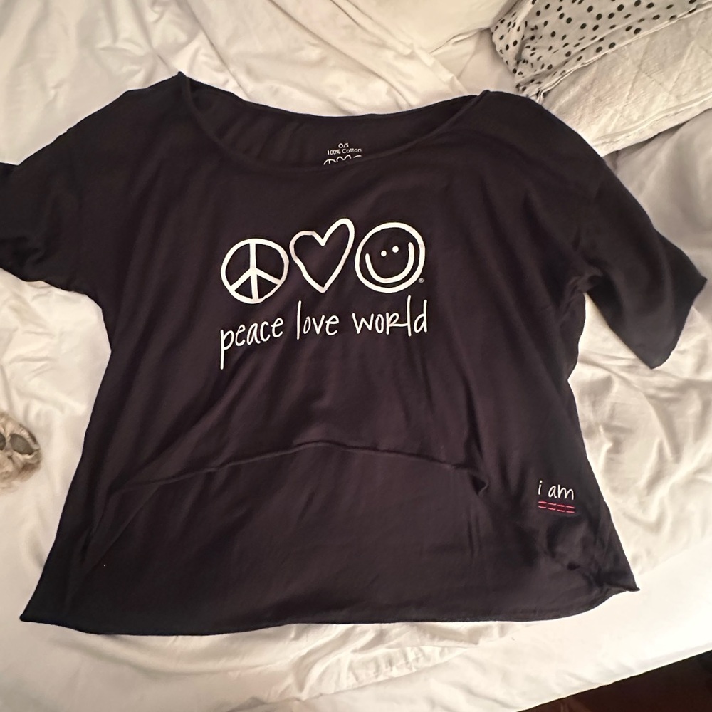 Peace Love World Black Cotton Tee